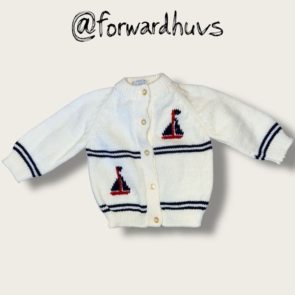 Vintage Friemanit Baby Cardigan – Sailboat Knit – Portugal – Size M